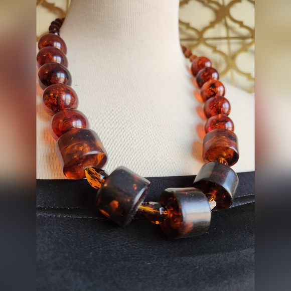 ✨️Chunky Vintage Brown Lucite Necklace - Tortoiseshell✨️ - Picture 2 of 15